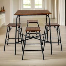 FURNOS 5-Piece Dining Table & Stool Set Kitchen Living Room Industrial in Brown - thumbnail 4