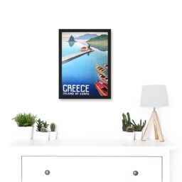 Artery8 Corfu Greece Boats Pier Mount Travel Advert Artwork Framed Wall Art Print A4 in Black - thumbnail 2