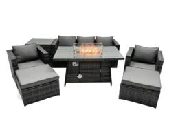Fimous Rattan Garden Furniture Firepit Dining Set 7 Seater Lounge Sofa Table Set with Side table 2 big Footstool in Dark Grey - thumbnail 2