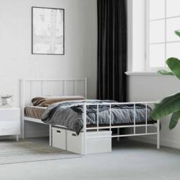 Berkfield Home Metal Bed Frame with Headboard & Footboard White 90x200 cm - thumbnail 4