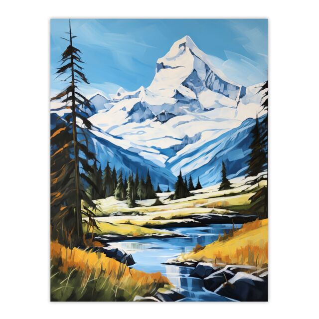 Artery8 Swiss Alps Oil Painting Switzerland Snow Capped Peaks & River In Idyllic Alpine Meadow Large Wall Unframed Art Poster Print Thick Paper 18X24 - image 1