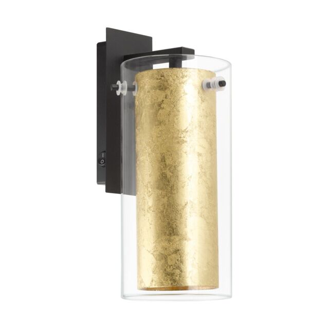 Loops Wall Light Colour Black Back Plate Shade Gold Inner Clear Glass Bulb E27 1x40W - image 1