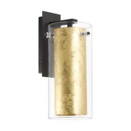 Loops Wall Light Colour Black Back Plate Shade Gold Inner Clear Glass Bulb E27 1x40W