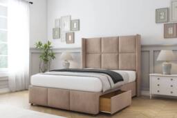 "Comfort Beds Charlie Naples Divan Base 2 Drawers - 54"" Wingback-Footboard in Light Brown - Size: Super King" - thumbnail 1