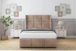 "Comfort Beds Charlie Naples Divan Base 2 Drawers - 54"" Wingback-Footboard in Light Brown - Size: Super King" - thumbnail 3