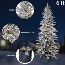 Shatchi 4Ft/1.2m Pre Lit Piedmont Pine Snow Flocked Christmas Tree with 90 Warm White LED in Grey - Size: 5ft - thumbnail 3