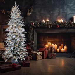 Shatchi 4Ft/1.2m Pre Lit Piedmont Pine Snow Flocked Christmas Tree with 90 Warm White LED in Grey - Size: 5ft - thumbnail 4
