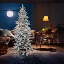 Shatchi 4Ft/1.2m Pre Lit Piedmont Pine Snow Flocked Christmas Tree with 90 Warm White LED in Grey - Size: 5ft - thumbnail 2