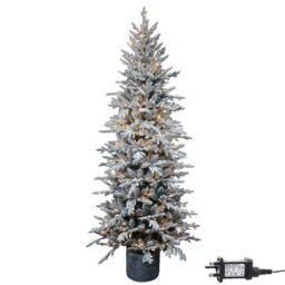 Shatchi 4Ft/1.2m Pre Lit Piedmont Pine Snow Flocked Christmas Tree with 90 Warm White LED in Grey - Size: 5ft
