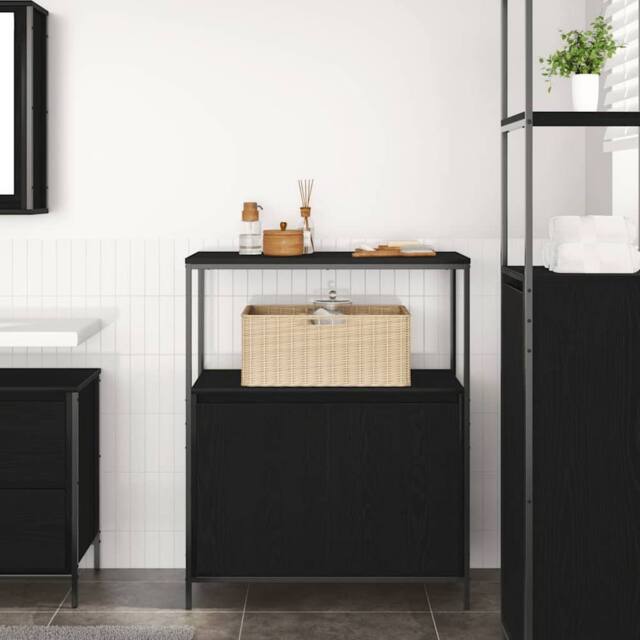 Berkfield Home Durable Bathroom Cabinet with Shelves Black Oak 76.5x35x95 cm - image 1