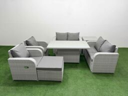 Fimous 7 Seater Outdoor Reclining Chair Love Sofa Set Rattan Garden Furniture Set w/ Adjustable Lifting Dining or Coffee Table Footstool Side Table - thumbnail 2