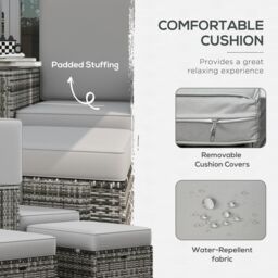 OUTSUNNY Recliner Rattan Sun Lounger w/ Storage Tea Table & Footstools in Grey - thumbnail 5