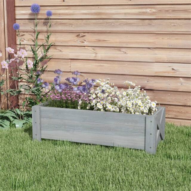 EONLION Grey-Wooden Garden Raised Bed Planter Box in Grey - Size: 100g - image 1