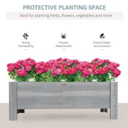EONLION Grey-Wooden Garden Raised Bed Planter Box in Grey - Size: 100g - thumbnail 4