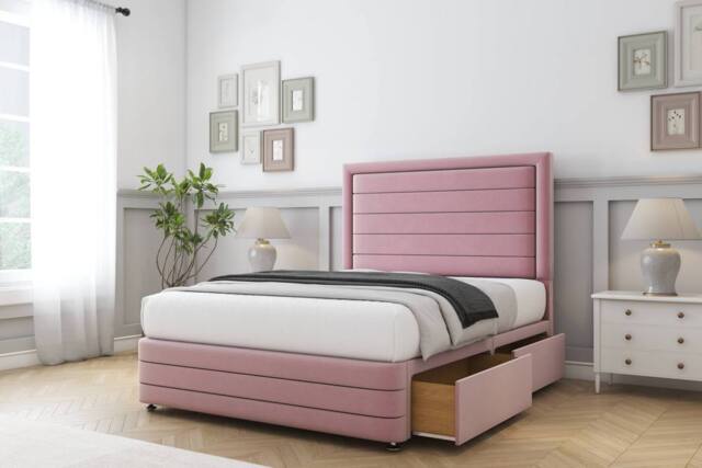"Comfort Beds Anna Plush Divan Base 2 Drawers - 54"" Headboard-Footboard in Pink - Size: Small Double" - image 1