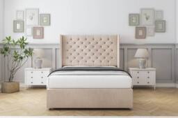 "Comfort Beds Selena Naples Divan Base No Drawers - 54"" Wingback in Light Sand - Size: King"