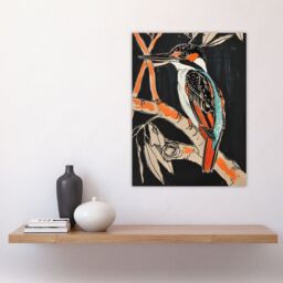 "Artery8 Modernist Kingfisher Bird on Branch Black Orange Wall Art Print - Size: W12"" x H16""" - thumbnail 4