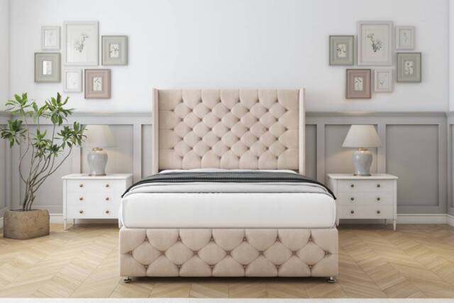 "Comfort Beds Emily Naples Divan Base No Drawers - 54"" Wingback-Footboard in Light Sand - Size: Small Single" - image 1
