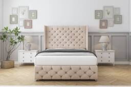 "Comfort Beds Emily Naples Divan Base No Drawers - 54"" Wingback-Footboard in Light Sand - Size: Small Single"