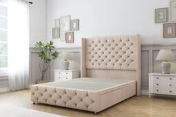 "Comfort Beds Emily Naples Divan Base No Drawers - 54"" Wingback-Footboard in Light Sand - Size: Small Single" - thumbnail 3