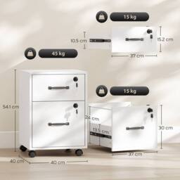 HOMCOM Roll File Cabinet with Drawer, Organiser Letter Size, White - thumbnail 3