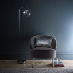 K LIVING Bianca Satin Nickel Floor Lamp Ribbed Glass in Silver