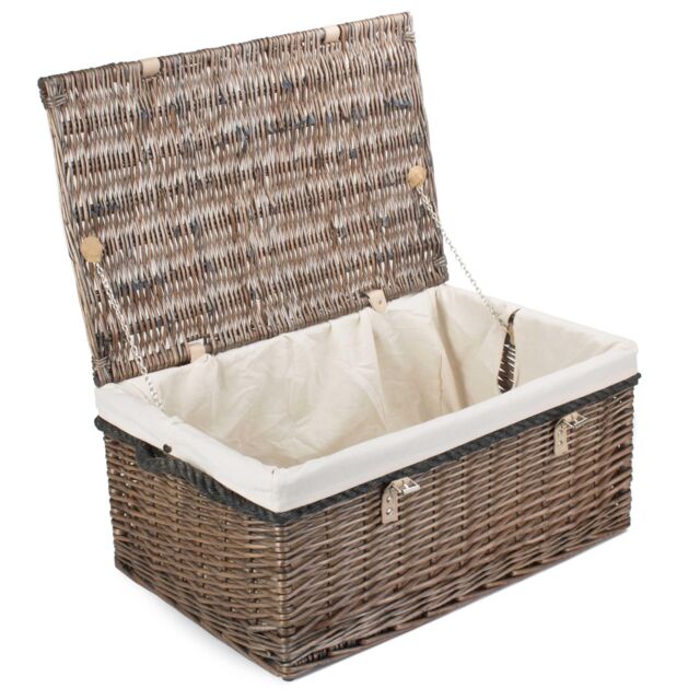 Red Hamper Wicker 62cm Antique Wash Picnic Basket with Cotton Lining in White - image 1
