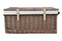 Red Hamper Wicker 62cm Antique Wash Picnic Basket with Cotton Lining in White - thumbnail 4