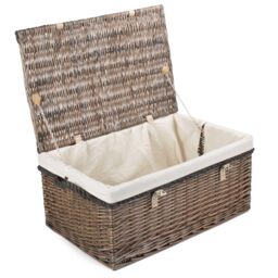 Red Hamper Wicker 62cm Antique Wash Picnic Basket with Cotton Lining in White