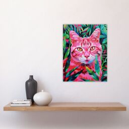 "Artery8 Wall Art Print Cat Lover Pet in Fronds Psychedelic Pink Green Poster - Size: W24"" x H32""" - thumbnail 4