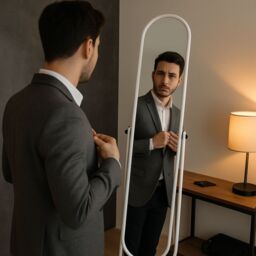 Harbour Housewares Round Full-Length Mirror - Freestanding Mirror for Bedrooms & Hallways in White - thumbnail 7