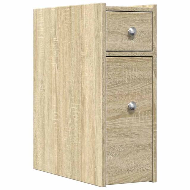 Berkfield Home Narrow Bathroom Cupboard with Wheels Sonoma Oak Engineered Wood in Light Tan - image 1