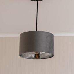 ValueLights Reni Pale Grey Velvet with Chrome Inner Easy Fit Ceiling Lamp Shade - Size: Medium - thumbnail 3