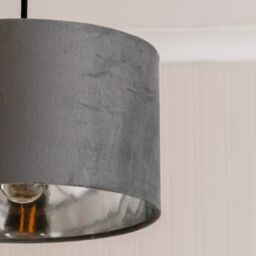 ValueLights Reni Pale Grey Velvet with Chrome Inner Easy Fit Ceiling Lamp Shade - Size: Medium - thumbnail 4