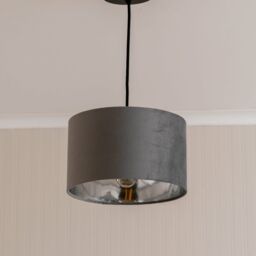 ValueLights Reni Pale Grey Velvet with Chrome Inner Easy Fit Ceiling Lamp Shade - Size: Medium - thumbnail 2