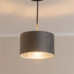 ValueLights Reni Pale Grey Velvet with Chrome Inner Easy Fit Ceiling Lamp Shade - Size: Medium - thumbnail 1