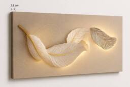 Mafett Premium Canvas Large Effect Feather Glow Modern Wall Art Print in Beige - Size: 200 cm x 100 cm - thumbnail 3
