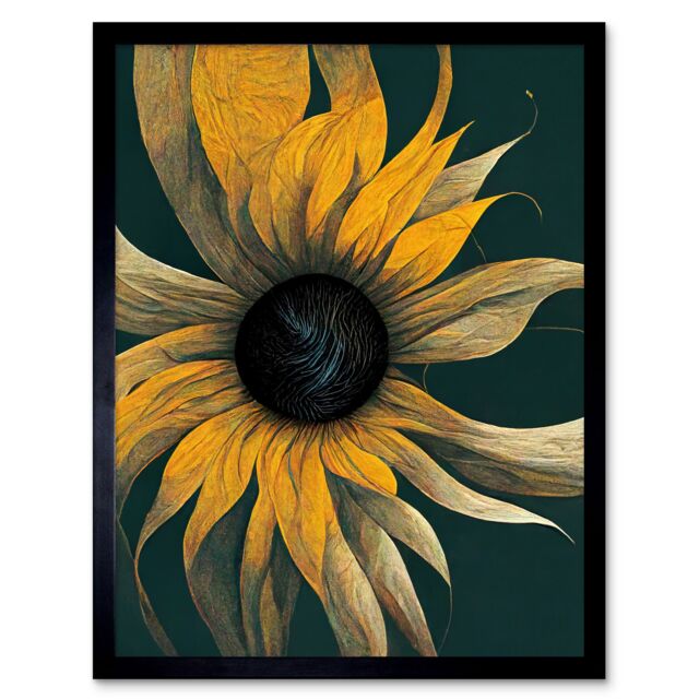 "Artery8 Wall Art Print Abstract Modern Sunflower Black Yellow Art Framed - Size: W12"" x H16""" - image 1