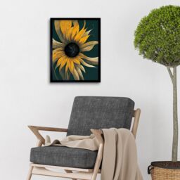 "Artery8 Wall Art Print Abstract Modern Sunflower Black Yellow Art Framed - Size: W12"" x H16""" - thumbnail 2