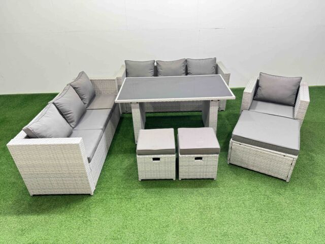 Fimous Patio Garden Furniture Sets with 3 Stool Light Grey - image 1