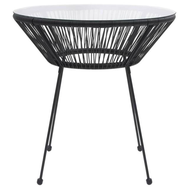 Berkfield Home Garden Dining Table Black Ã˜70x74 cm Rattan & Glass - Size: 70x74 cm - image 1