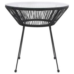 Berkfield Home Garden Dining Table Black Ã˜70x74 cm Rattan & Glass - Size: 70x74 cm