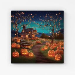 "Warren Reed - Designer Enchanted Hallowen Pumpkin Patch Canvas in Orange - Size: W30"" x H30""" - thumbnail 1