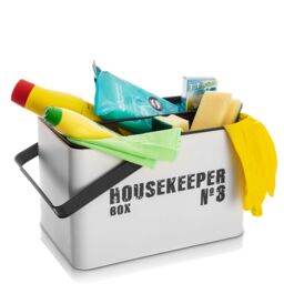 LIVIVO Housekeeping Storage Box Enamel Coated Caddy in White