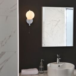 Loops Chrome Contemporary Bathroom Wall Light & Opal Sphere Glass Shade IP44 Rated in Clear - thumbnail 3