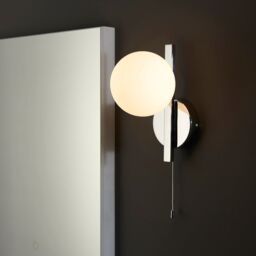 Loops Chrome Contemporary Bathroom Wall Light & Opal Sphere Glass Shade IP44 Rated in Clear - thumbnail 5