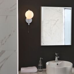 Loops Chrome Contemporary Bathroom Wall Light & Opal Sphere Glass Shade IP44 Rated in Clear - thumbnail 1