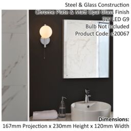 Loops Chrome Contemporary Bathroom Wall Light & Opal Sphere Glass Shade IP44 Rated in Clear - thumbnail 2