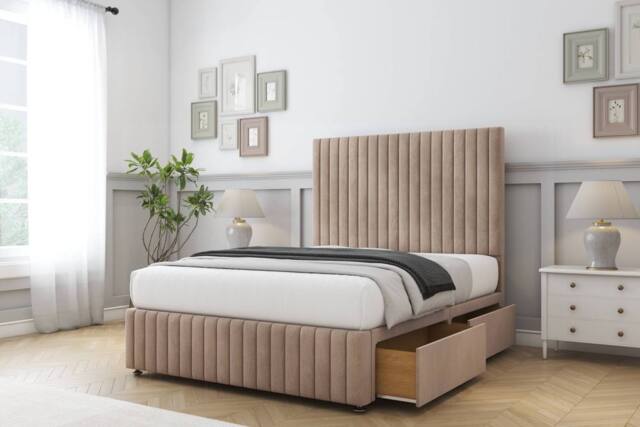 "Comfort Beds Khole Naples Divan Base 2 Drawers - 54"" Headboard-Footboard in Light Brown - Size: Double" - image 1