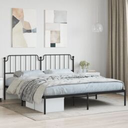Berkfield Home Metal Bed Frame with Headboard Black 183x213 cm - thumbnail 1